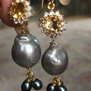 Exquisite Genuine Citrine and Pearl Earrings